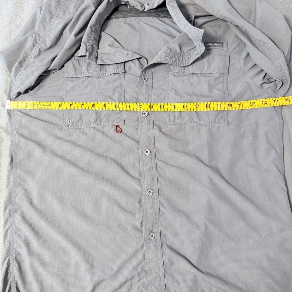 Eddie Bauer Ripstop Shirt Mens Large Grey Long Sleeve Convertible Hiking Fishing
